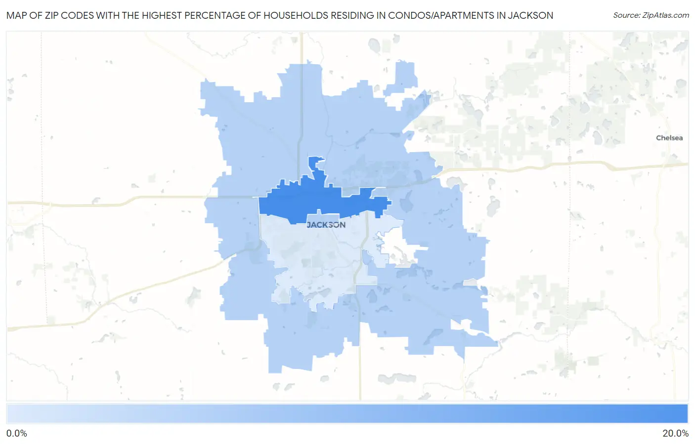 Zip Codes with the Highest Percentage of Households Residing in Condos/Apartments in Jackson Map