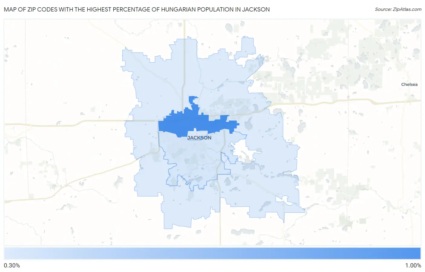 Zip Codes with the Highest Percentage of Hungarian Population in Jackson Map