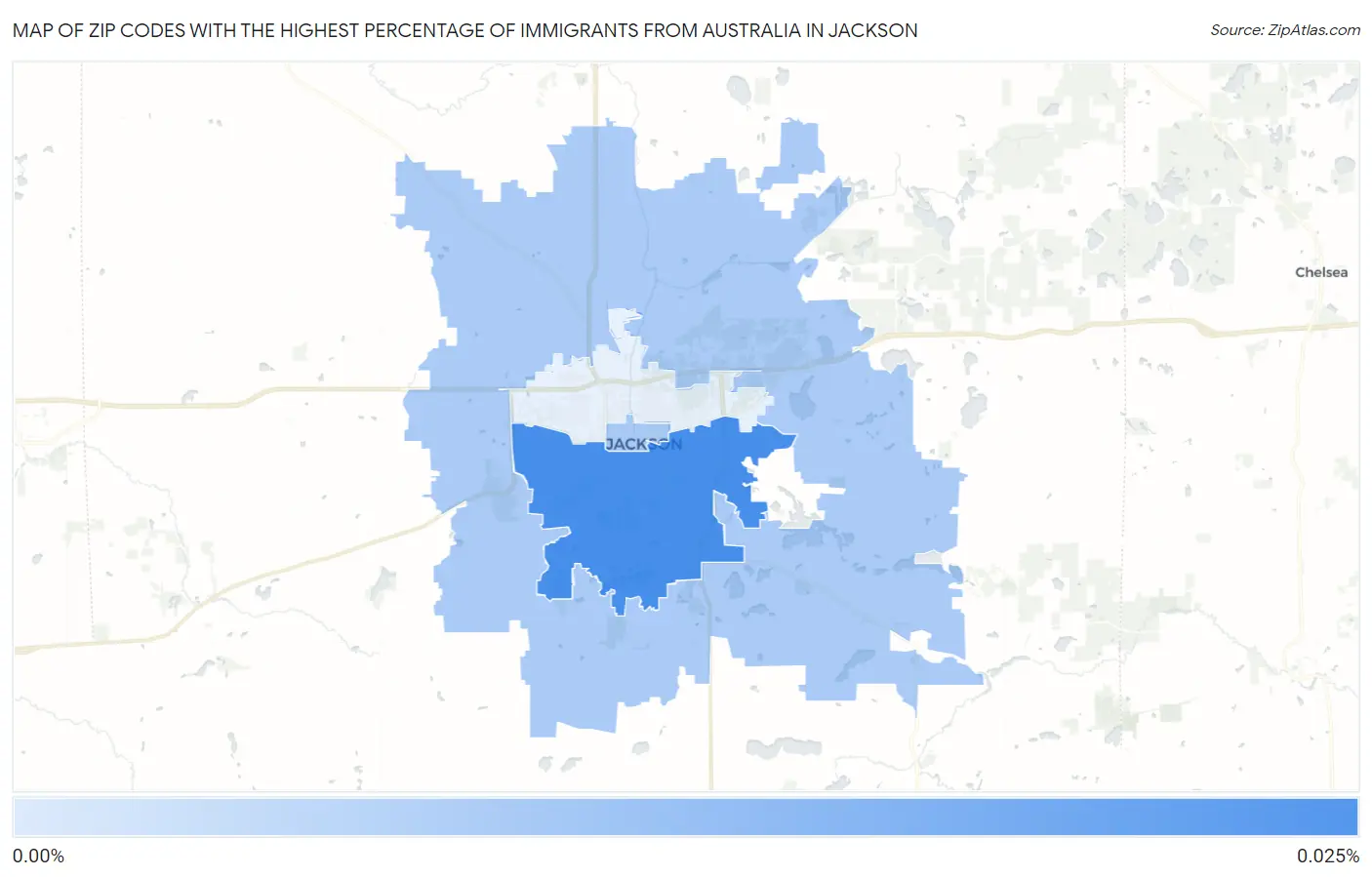 Zip Codes with the Highest Percentage of Immigrants from Australia in Jackson Map