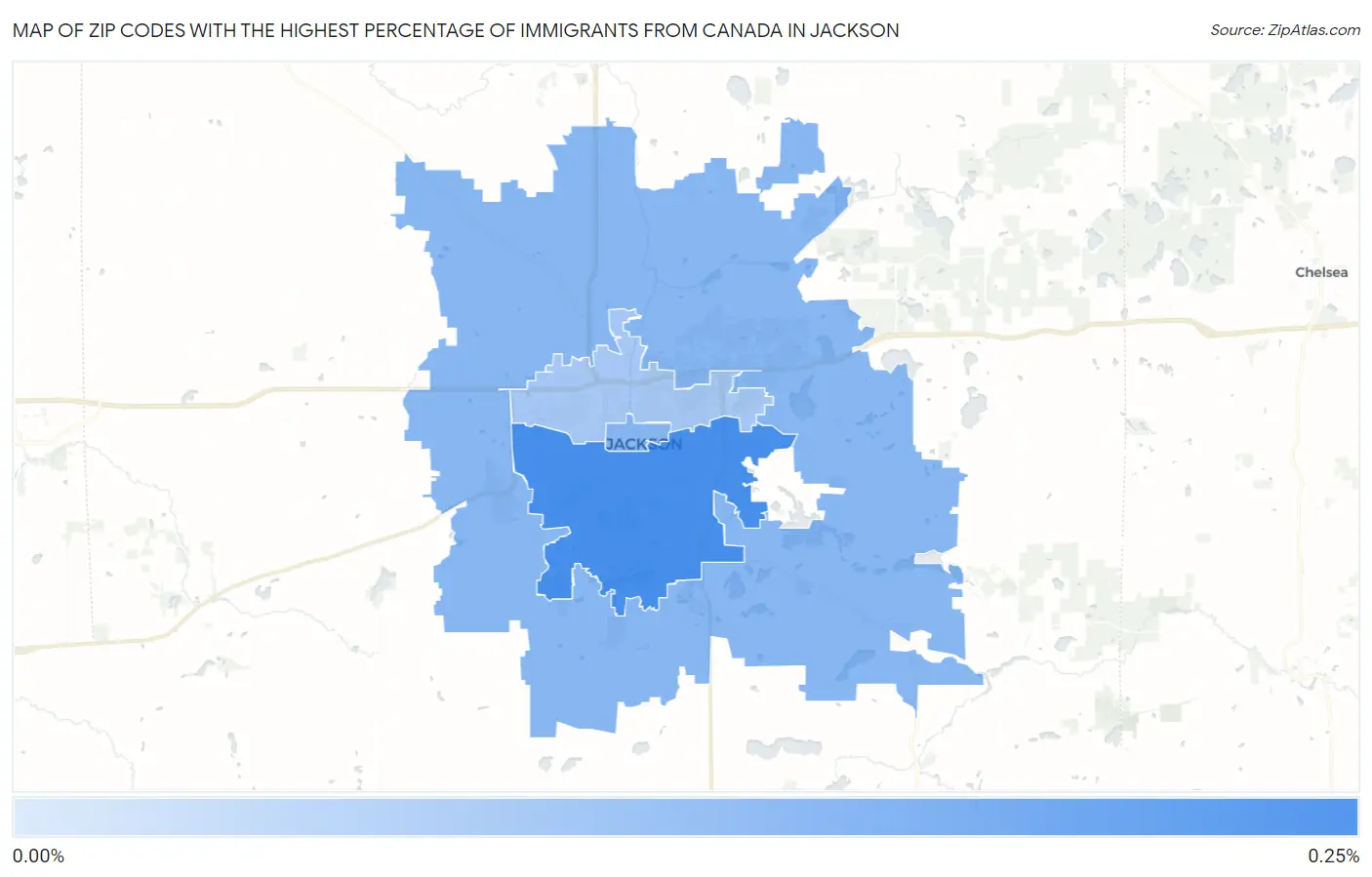Zip Codes with the Highest Percentage of Immigrants from Canada in Jackson Map