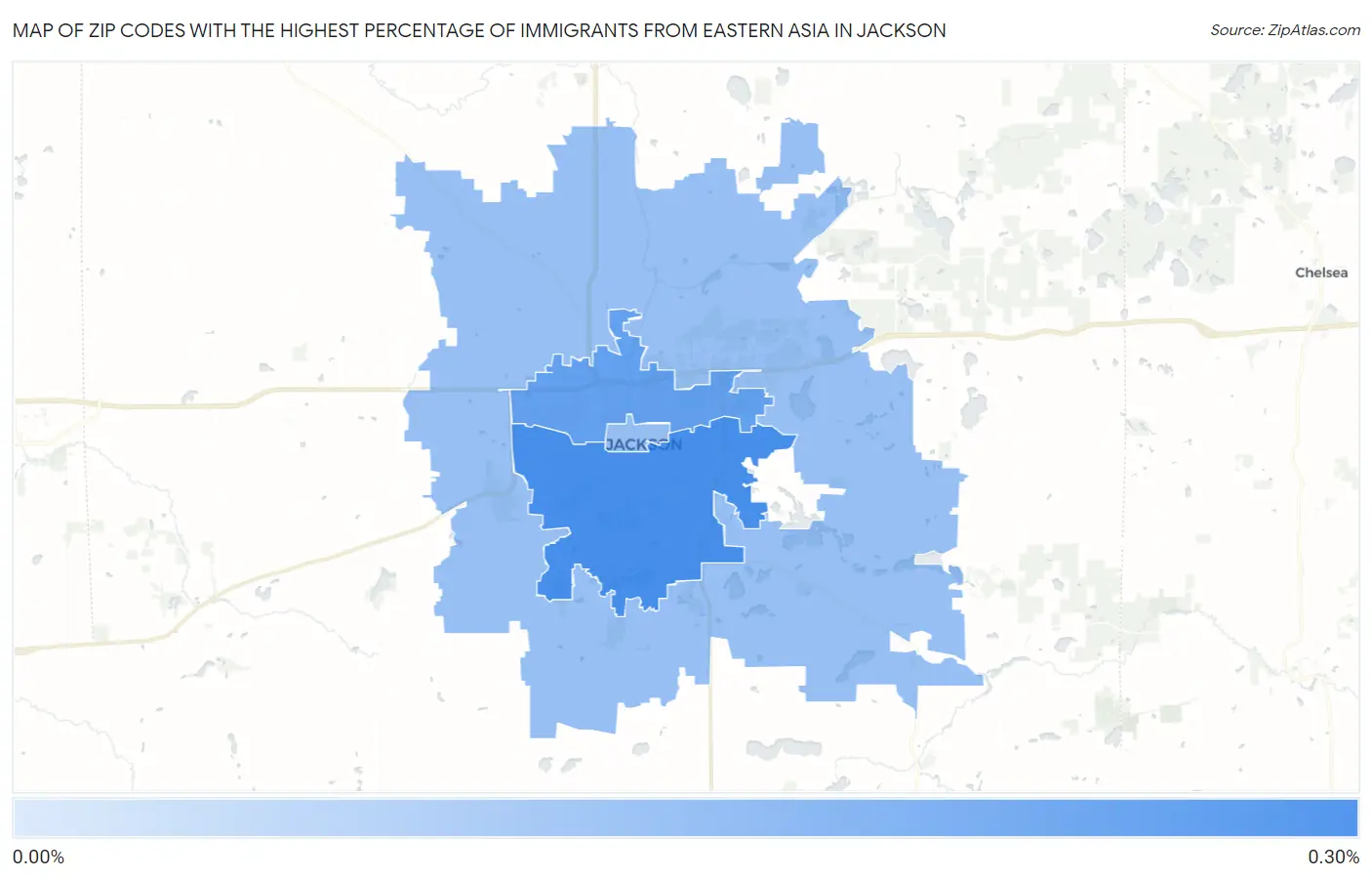Zip Codes with the Highest Percentage of Immigrants from Eastern Asia in Jackson Map