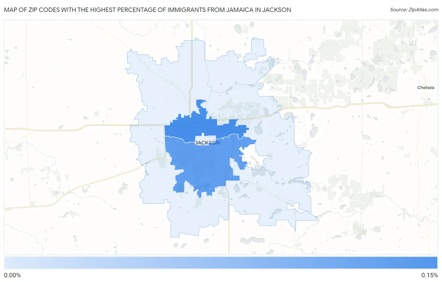 Zip Codes with the Highest Percentage of Immigrants from Jamaica in Jackson Map