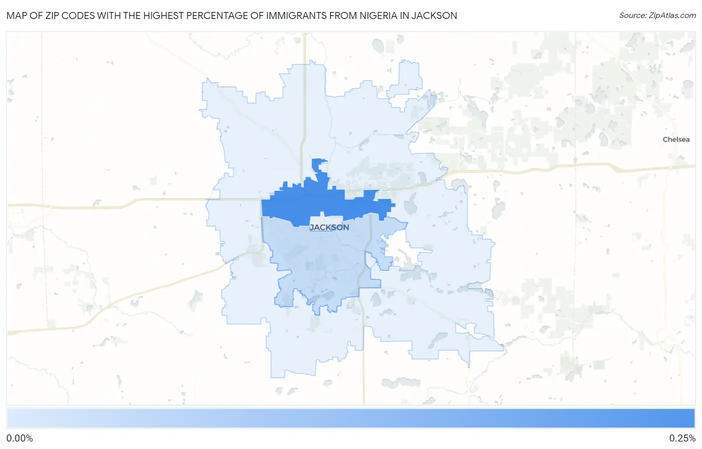 Zip Codes with the Highest Percentage of Immigrants from Nigeria in Jackson Map