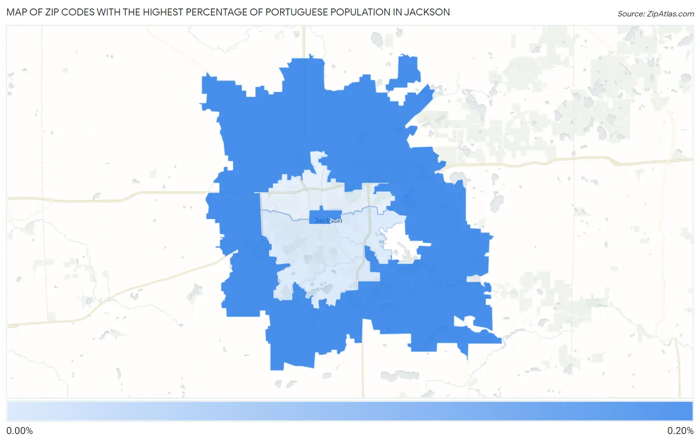 Zip Codes with the Highest Percentage of Portuguese Population in Jackson Map
