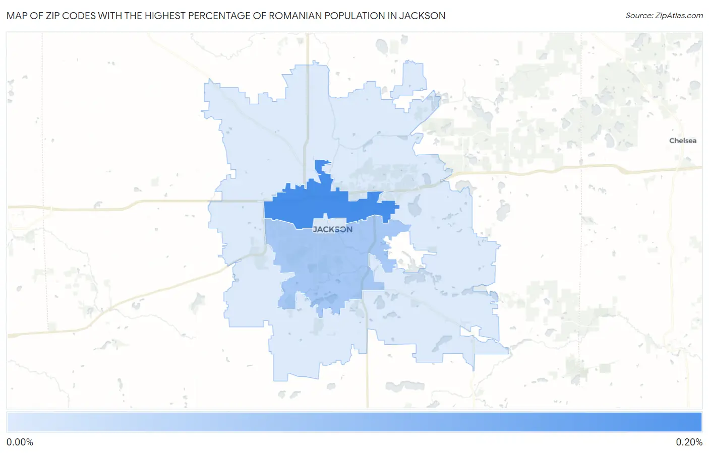 Zip Codes with the Highest Percentage of Romanian Population in Jackson Map