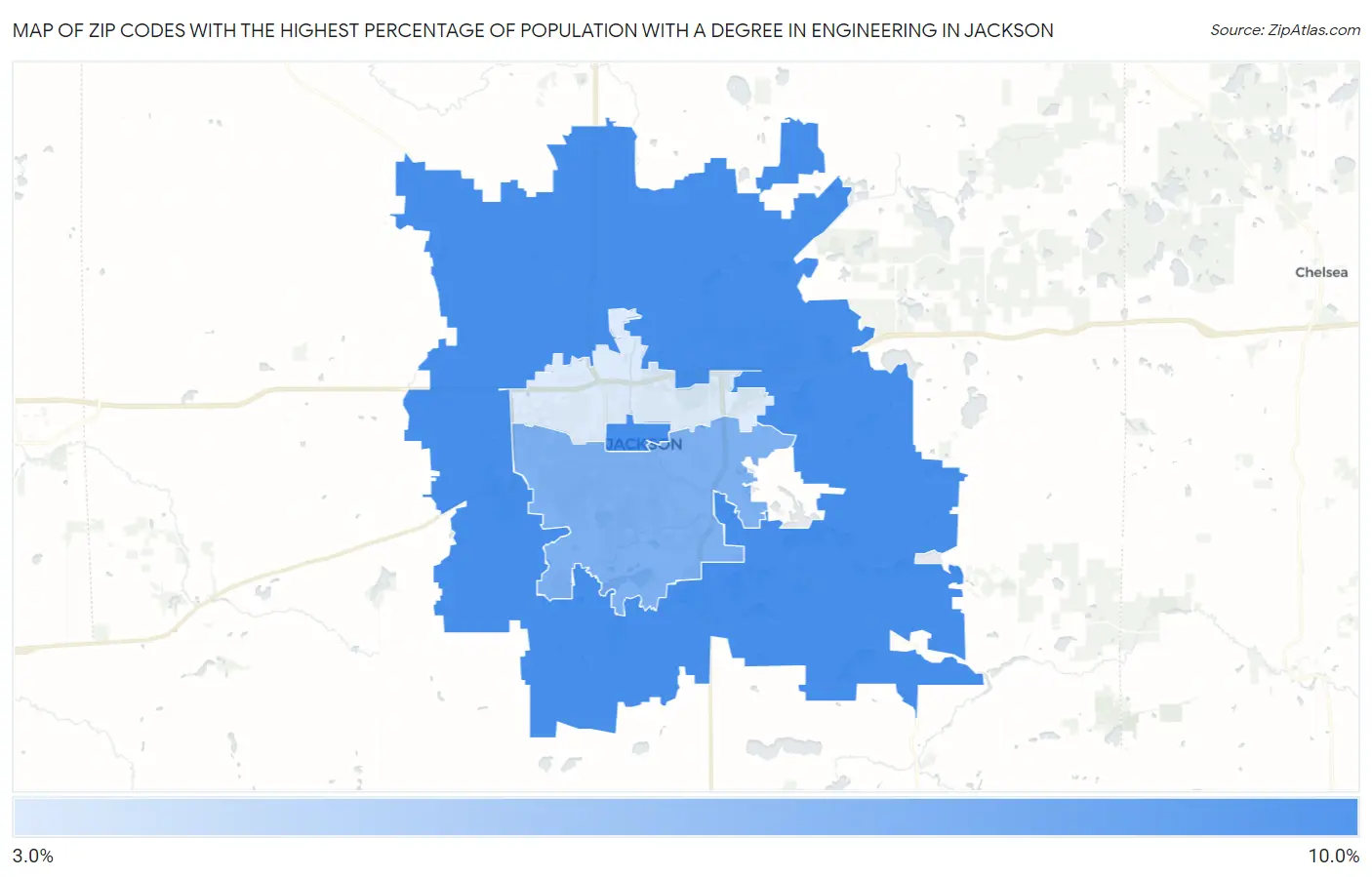 Zip Codes with the Highest Percentage of Population with a Degree in Engineering in Jackson Map