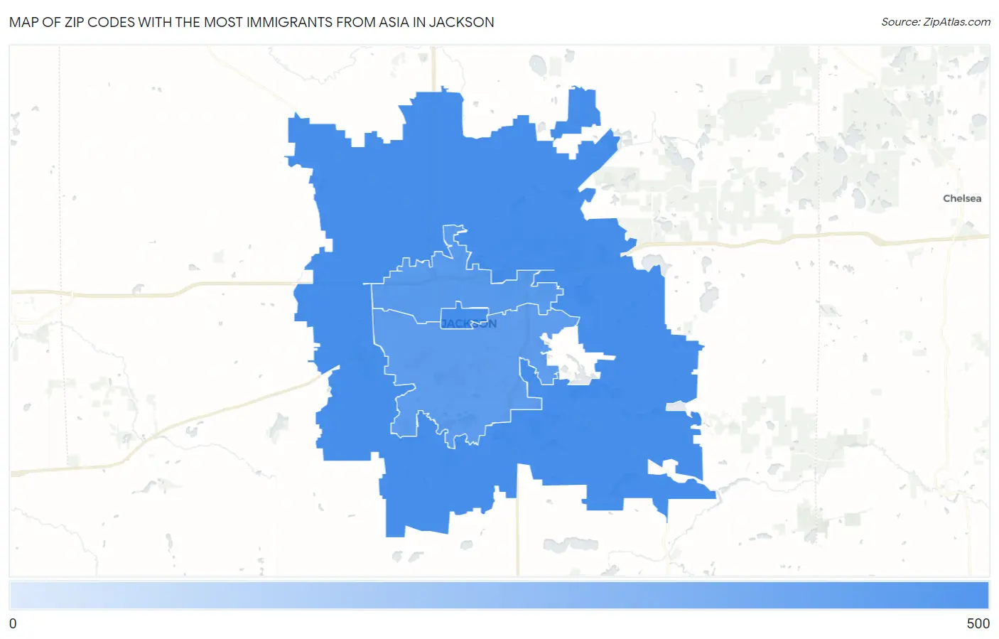 Zip Codes with the Most Immigrants from Asia in Jackson Map