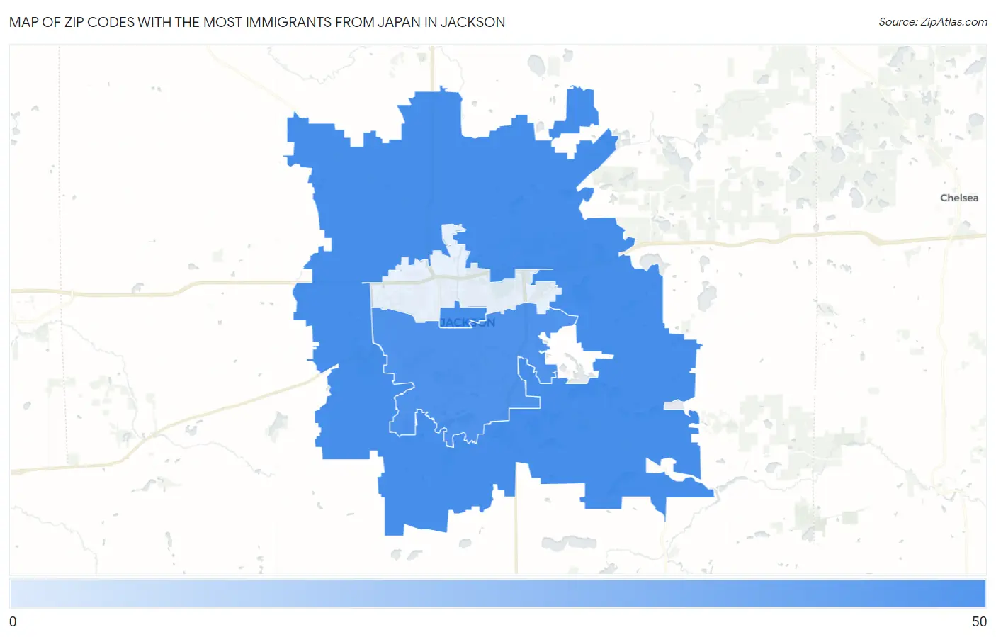 Zip Codes with the Most Immigrants from Japan in Jackson Map