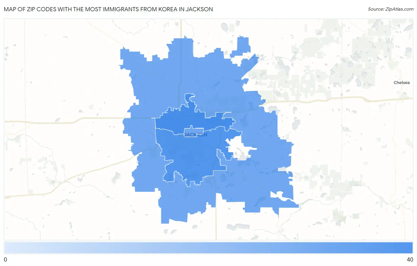 Zip Codes with the Most Immigrants from Korea in Jackson Map