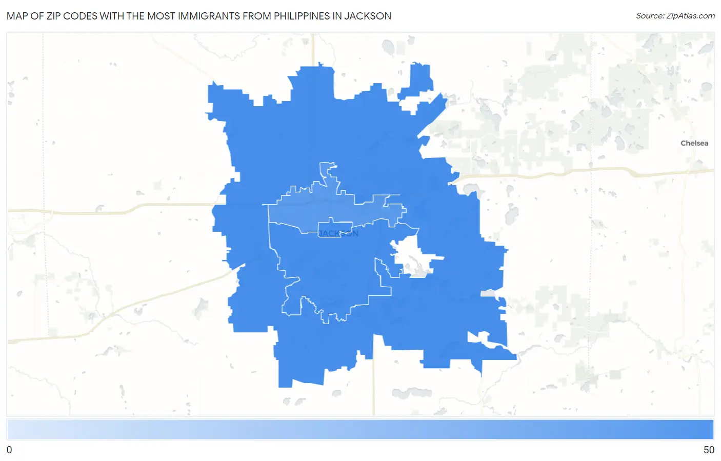 Zip Codes with the Most Immigrants from Philippines in Jackson Map