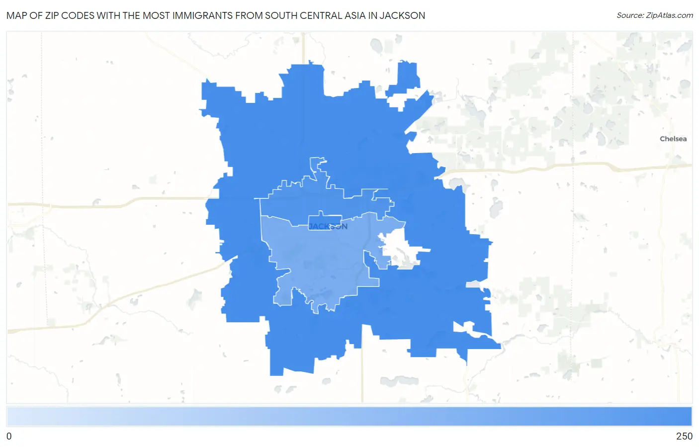 Zip Codes with the Most Immigrants from South Central Asia in Jackson Map