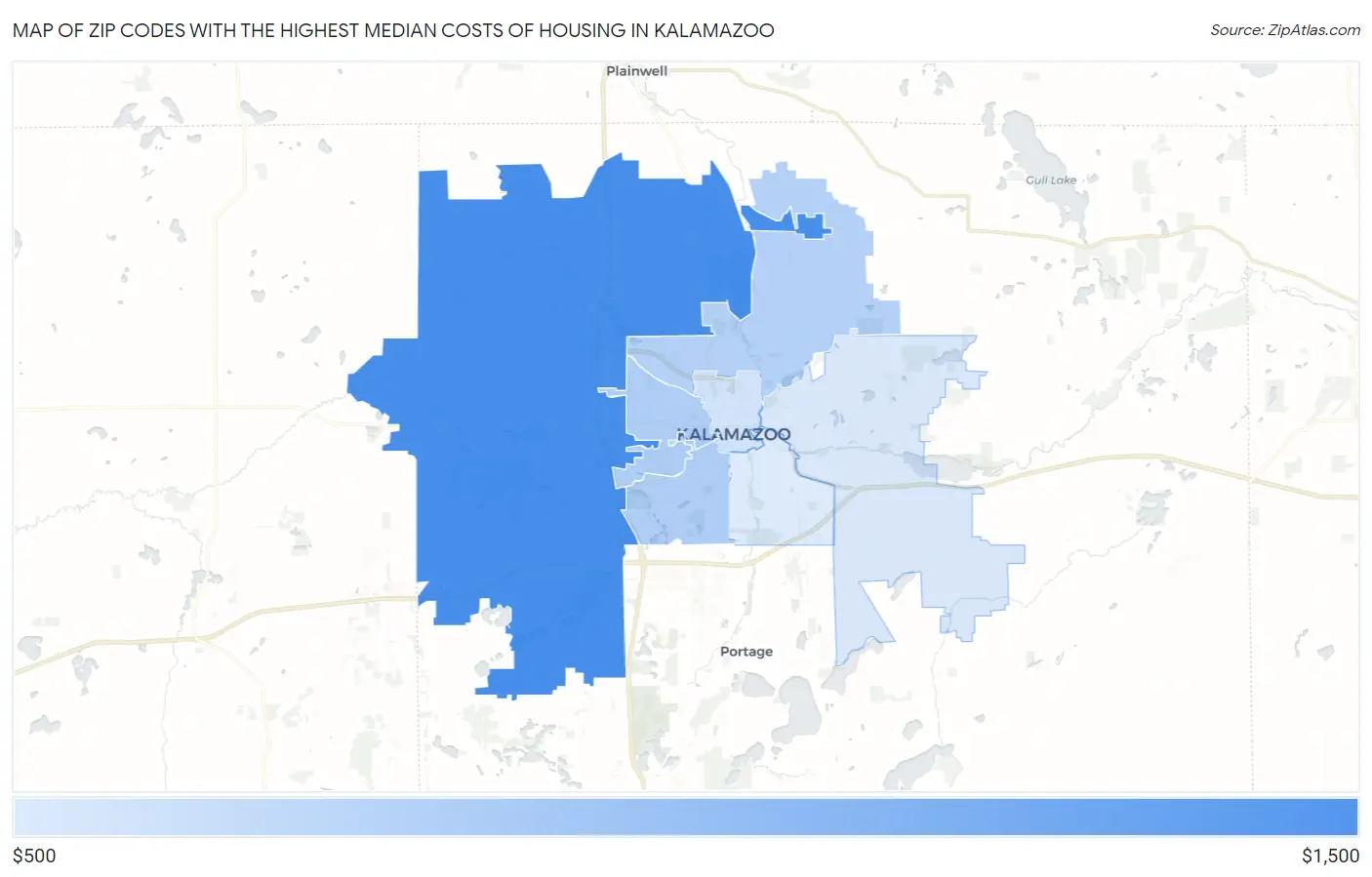 Zip Codes with the Highest Median Costs of Housing in Kalamazoo Map