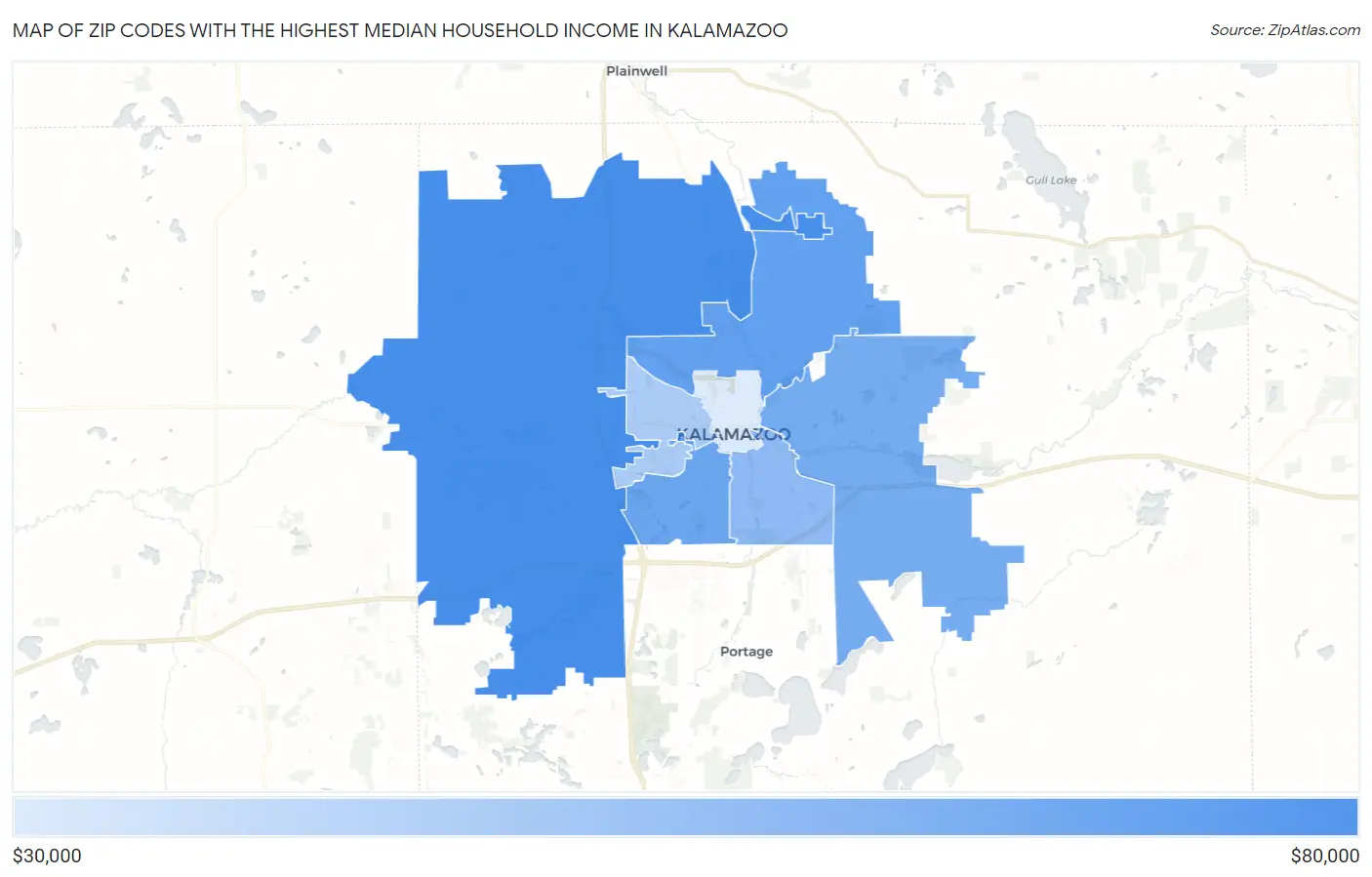 Zip Codes with the Highest Median Household Income in Kalamazoo Map