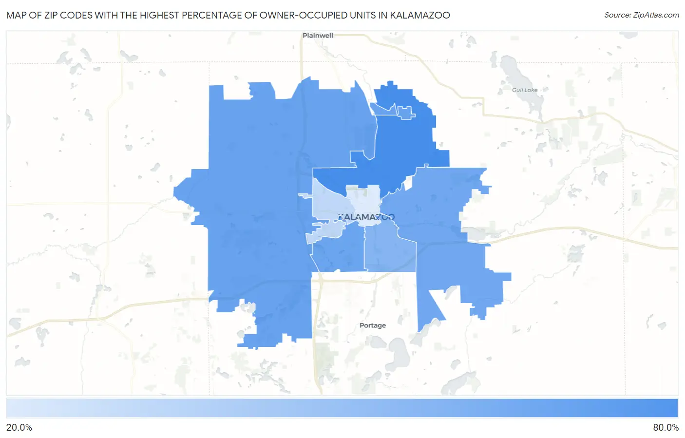Zip Codes with the Highest Percentage of Owner-Occupied Units in Kalamazoo Map