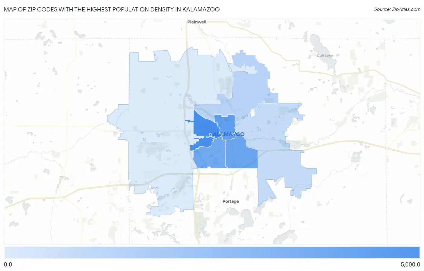 Zip Codes with the Highest Population Density in Kalamazoo Map