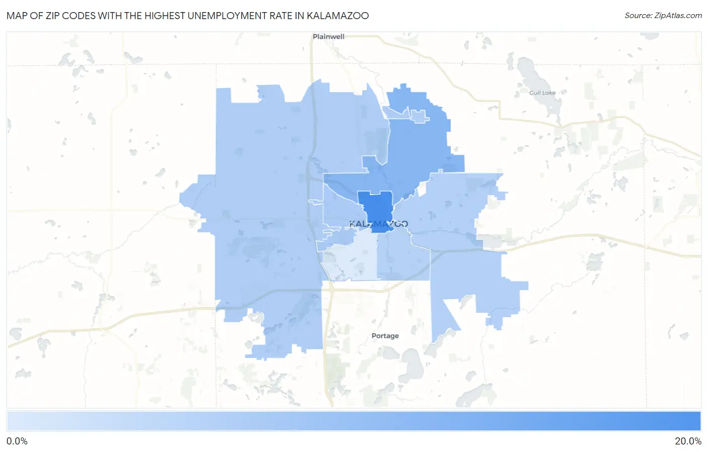 Zip Codes with the Highest Unemployment Rate in Kalamazoo Map