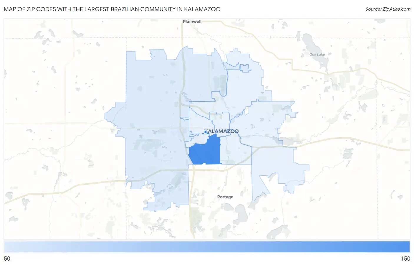 Zip Codes with the Largest Brazilian Community in Kalamazoo Map