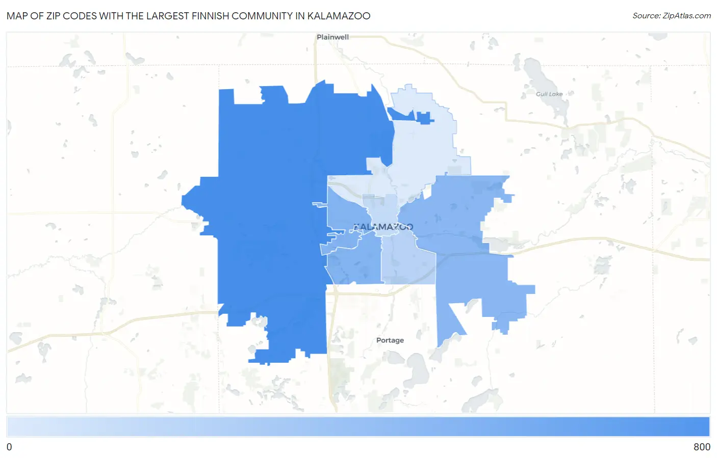 Zip Codes with the Largest Finnish Community in Kalamazoo Map