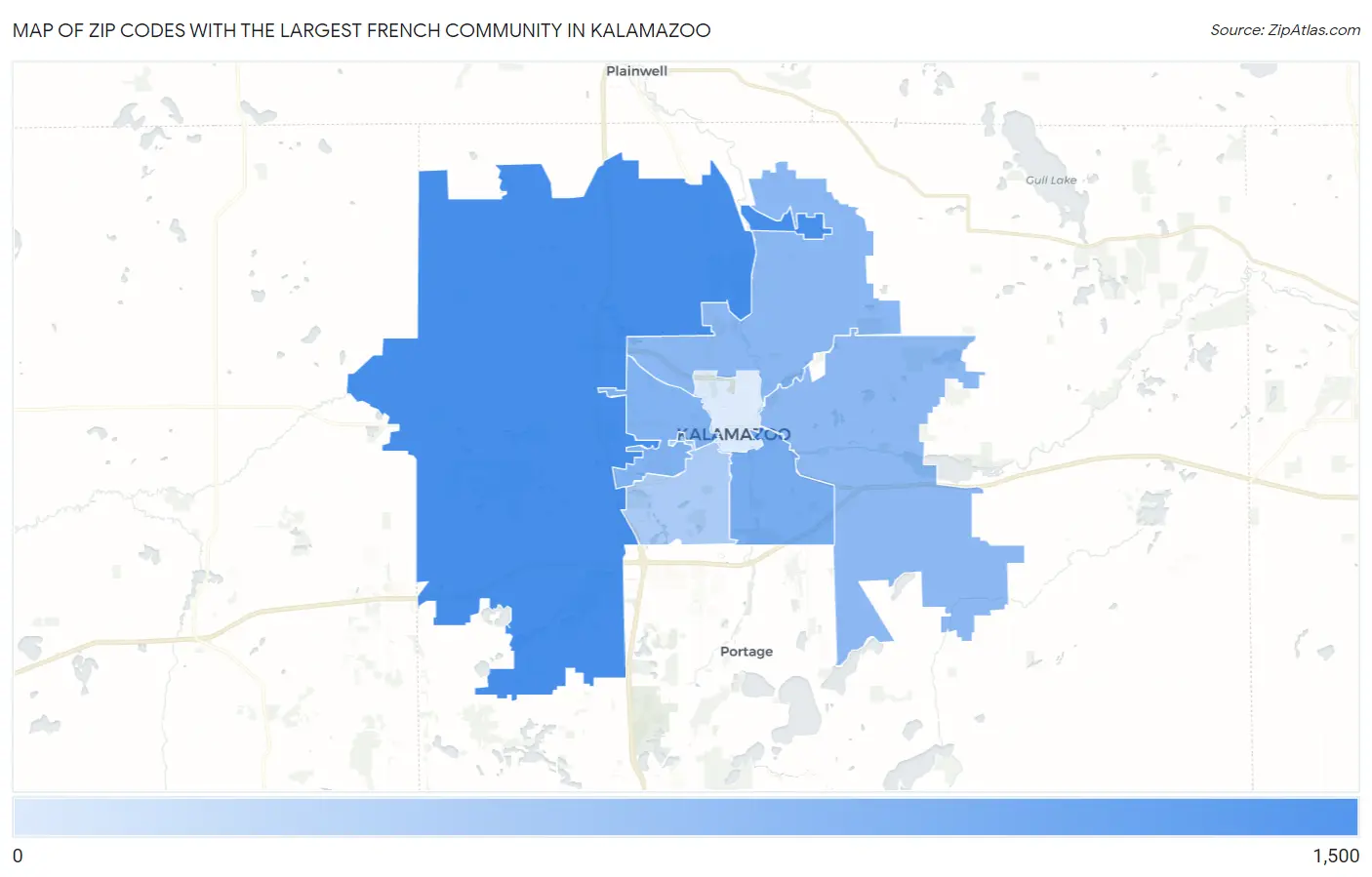 Zip Codes with the Largest French Community in Kalamazoo Map