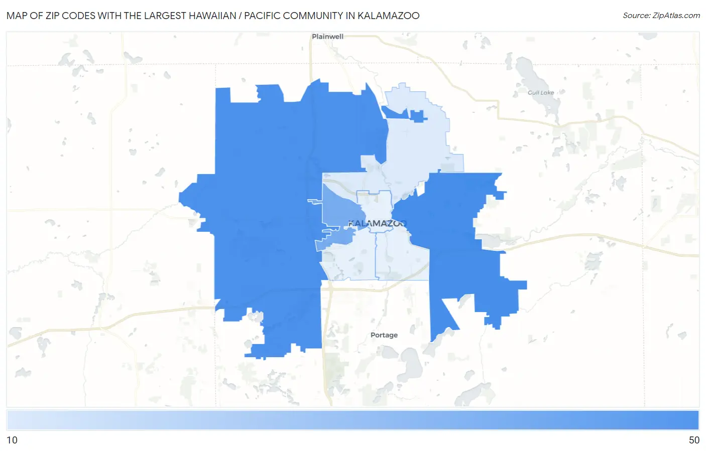 Zip Codes with the Largest Hawaiian / Pacific Community in Kalamazoo Map