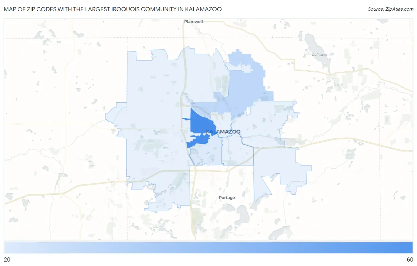 Zip Codes with the Largest Iroquois Community in Kalamazoo Map