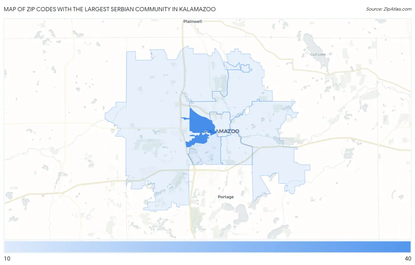 Zip Codes with the Largest Serbian Community in Kalamazoo Map