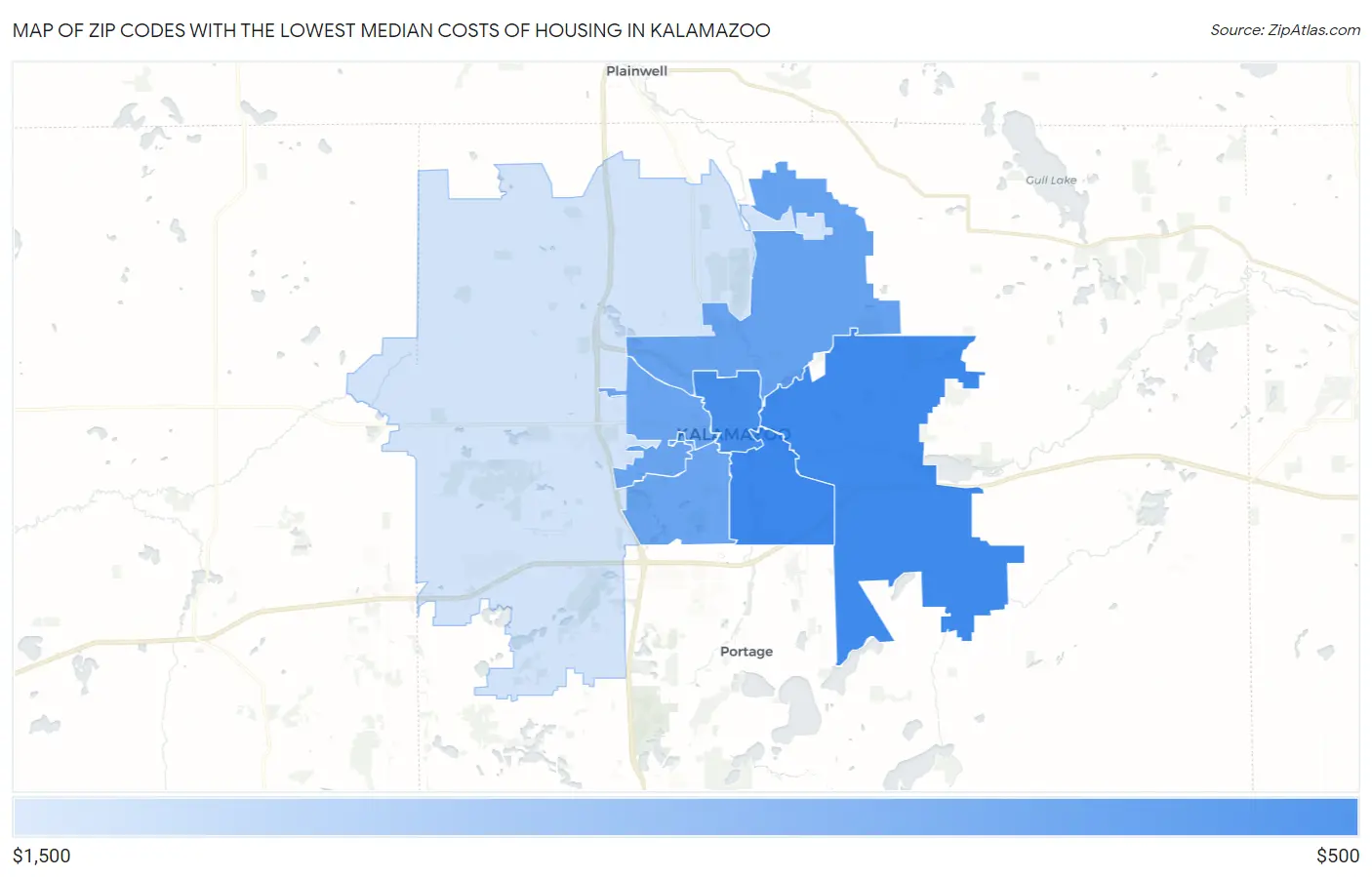 Zip Codes with the Lowest Median Costs of Housing in Kalamazoo Map
