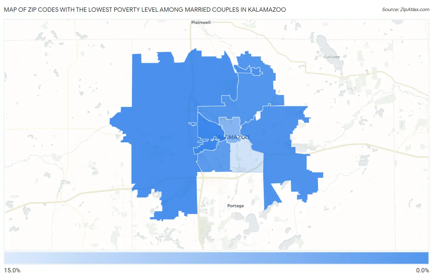 Zip Codes with the Lowest Poverty Level Among Married Couples in Kalamazoo Map