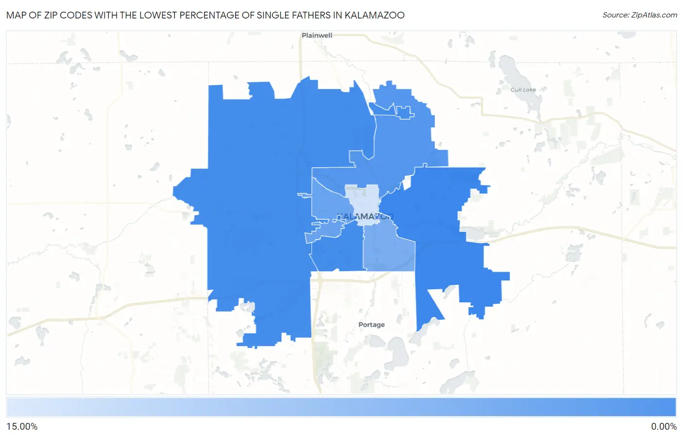 Zip Codes with the Lowest Percentage of Single Fathers in Kalamazoo Map