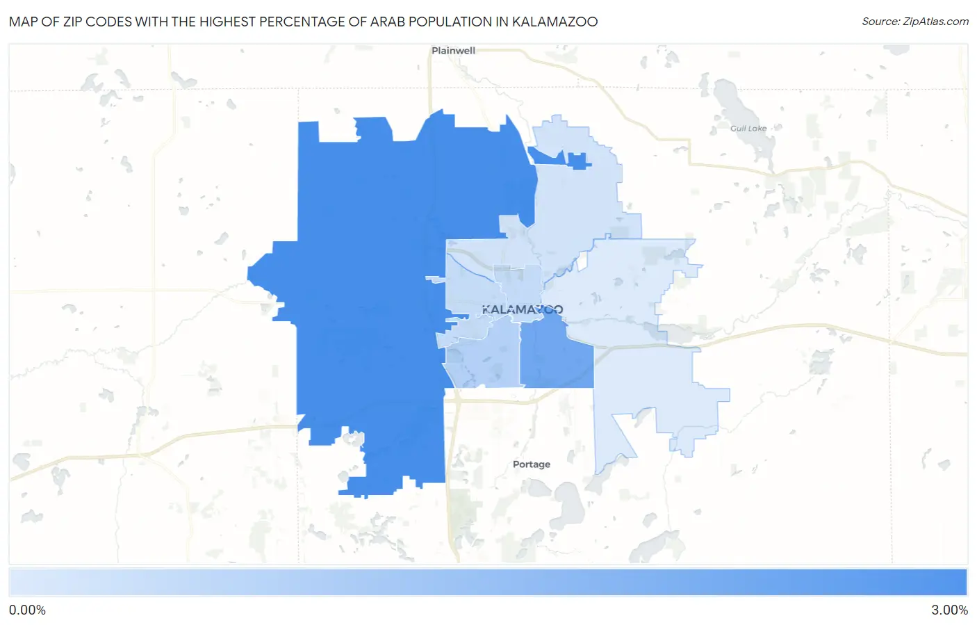 Zip Codes with the Highest Percentage of Arab Population in Kalamazoo Map
