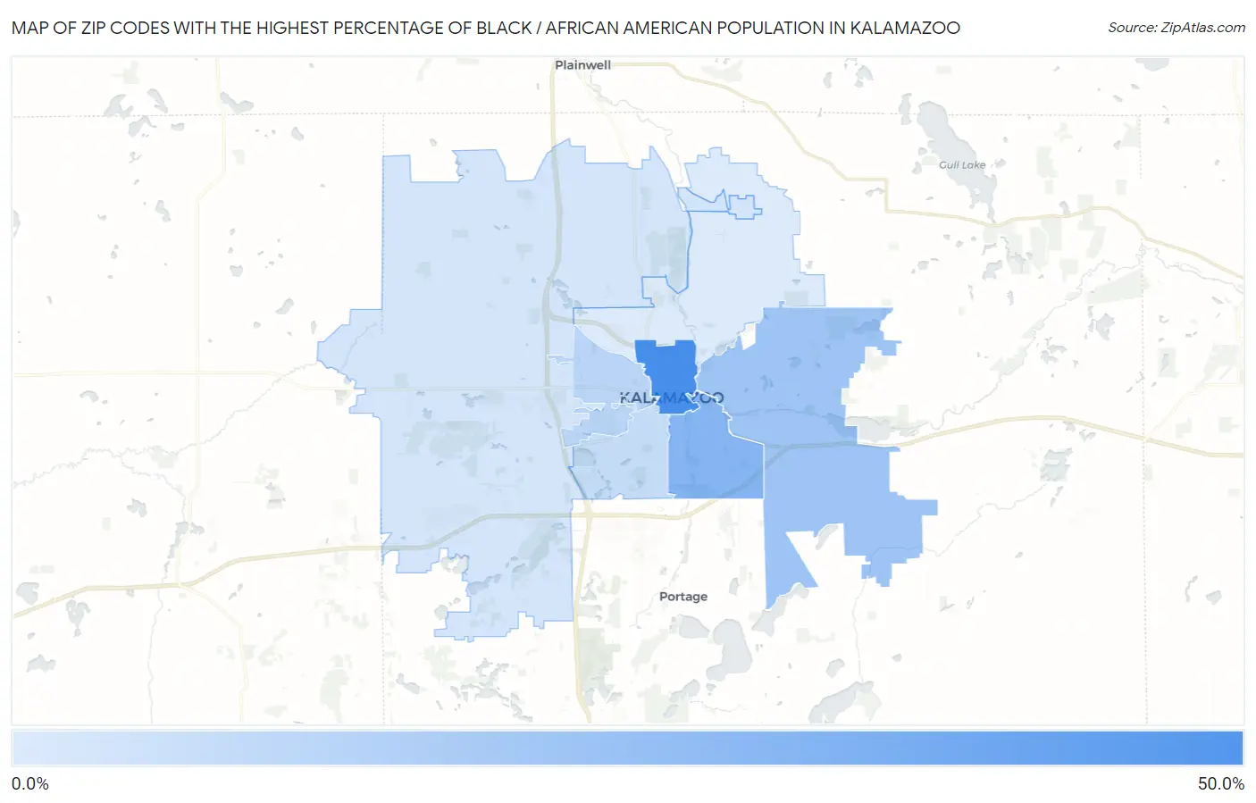 Zip Codes with the Highest Percentage of Black / African American Population in Kalamazoo Map