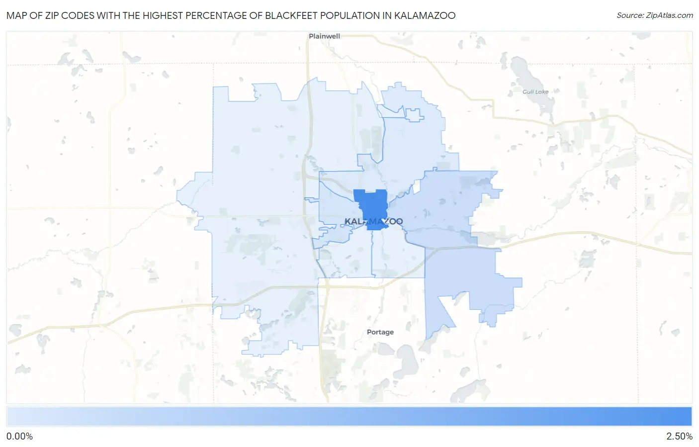 Zip Codes with the Highest Percentage of Blackfeet Population in Kalamazoo Map