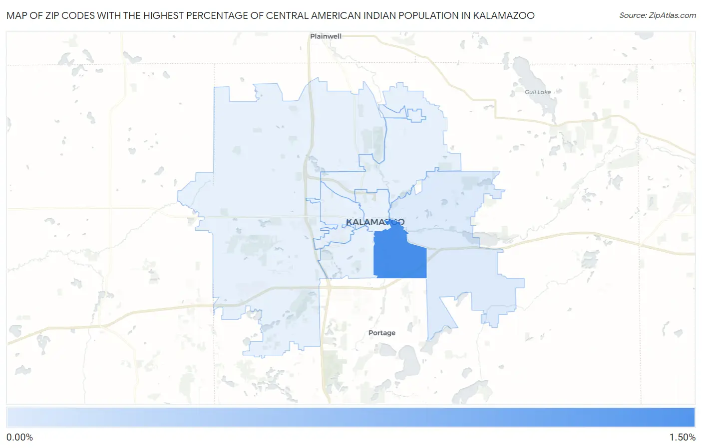 Zip Codes with the Highest Percentage of Central American Indian Population in Kalamazoo Map
