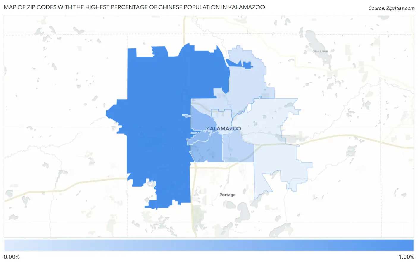 Zip Codes with the Highest Percentage of Chinese Population in Kalamazoo Map