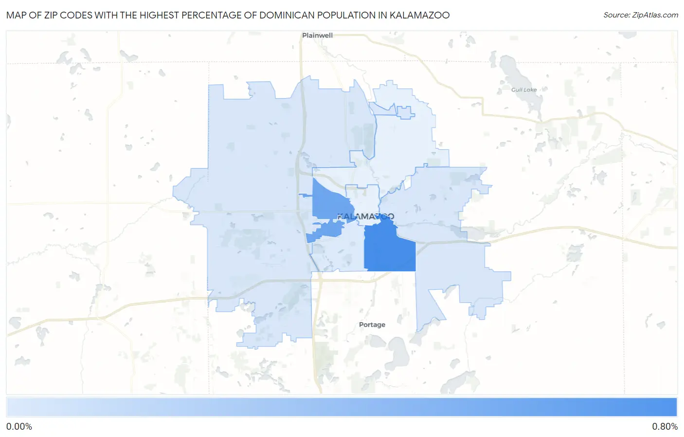 Zip Codes with the Highest Percentage of Dominican Population in Kalamazoo Map