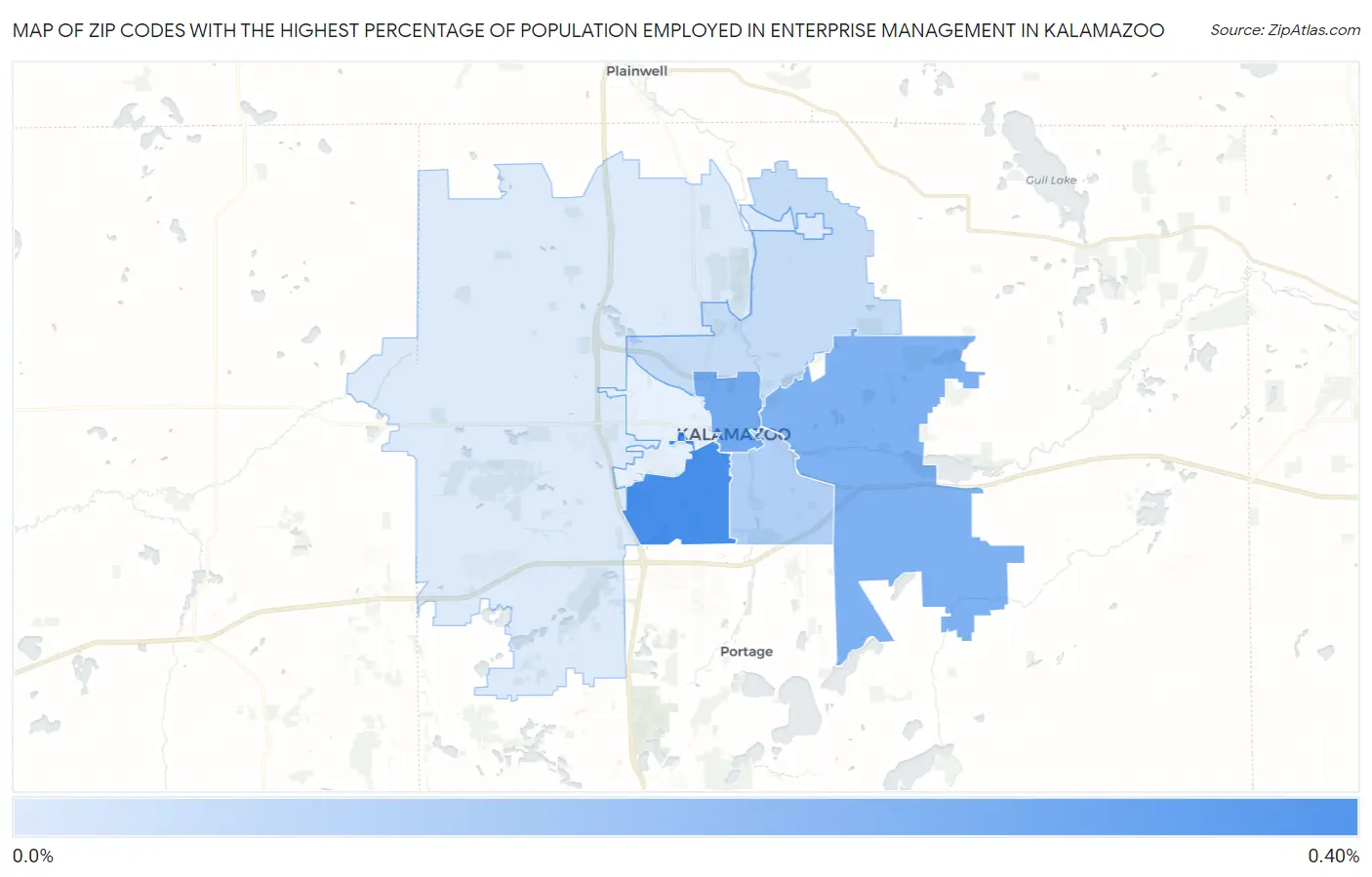 Zip Codes with the Highest Percentage of Population Employed in Enterprise Management in Kalamazoo Map
