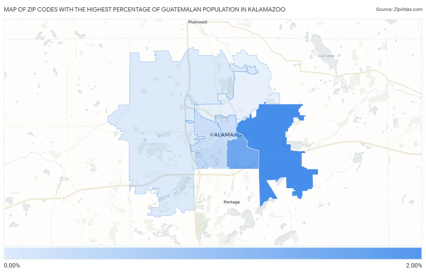 Zip Codes with the Highest Percentage of Guatemalan Population in Kalamazoo Map