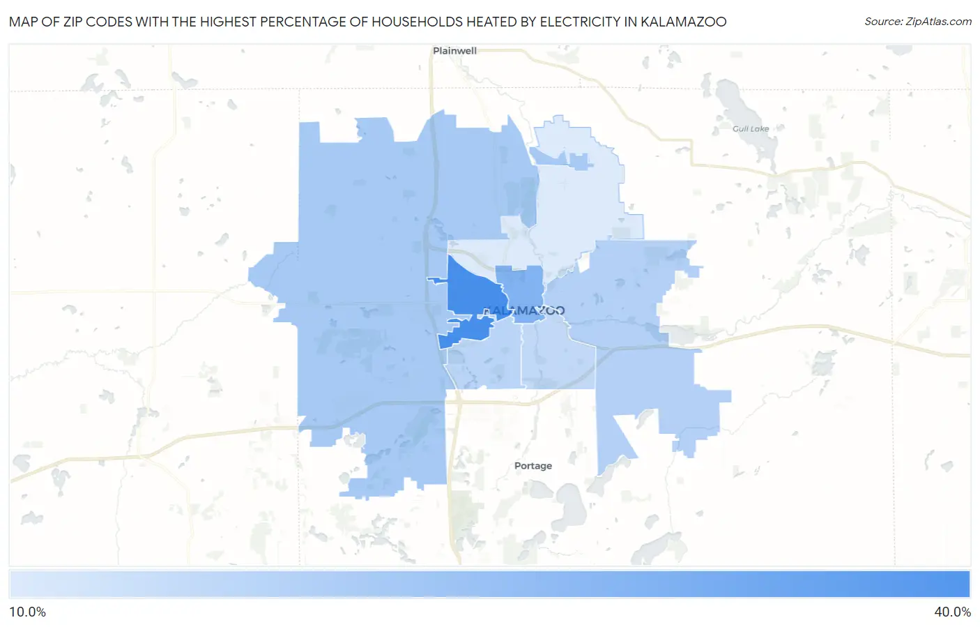 Zip Codes with the Highest Percentage of Households Heated by Electricity in Kalamazoo Map
