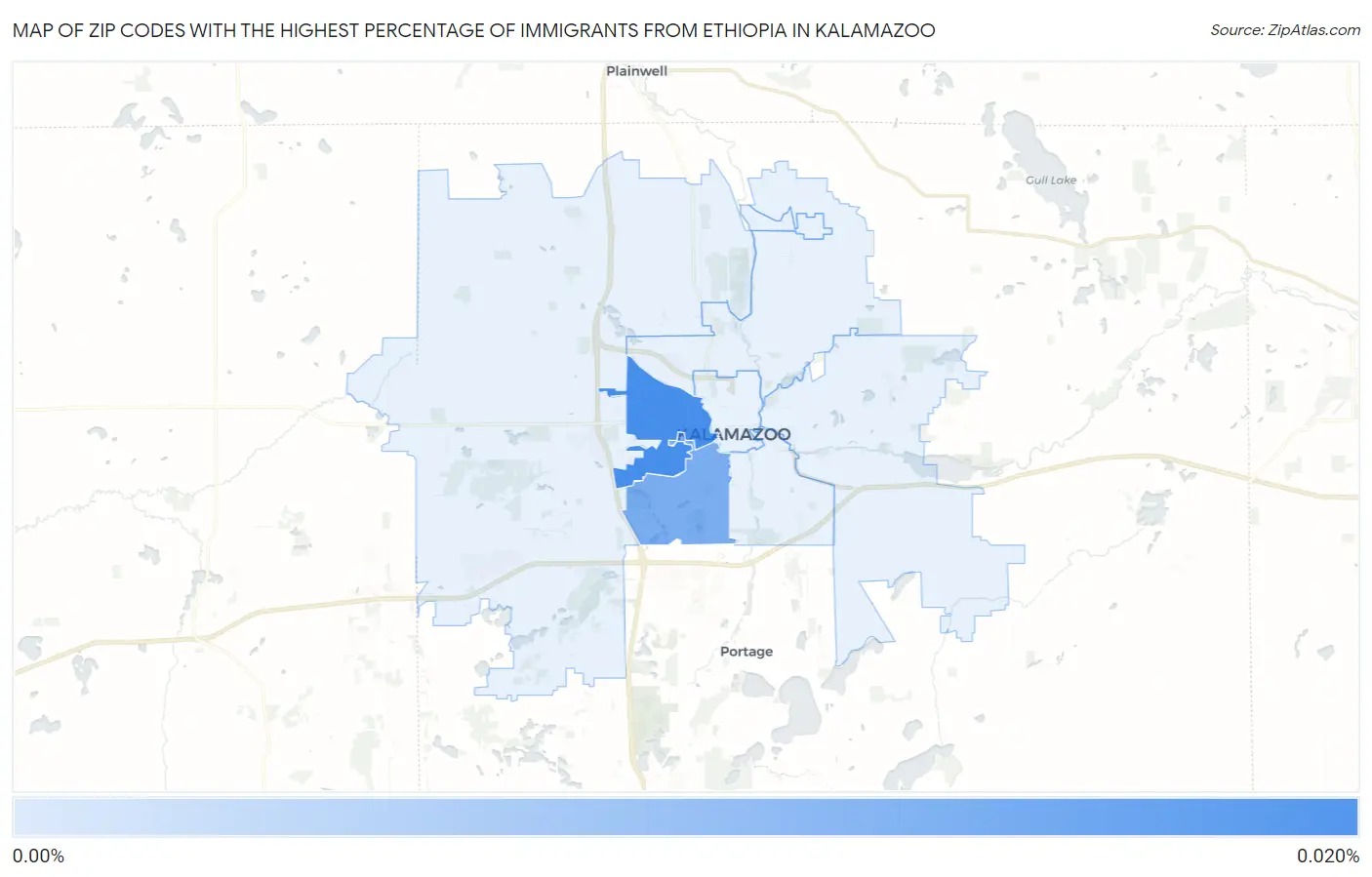 Zip Codes with the Highest Percentage of Immigrants from Ethiopia in Kalamazoo Map