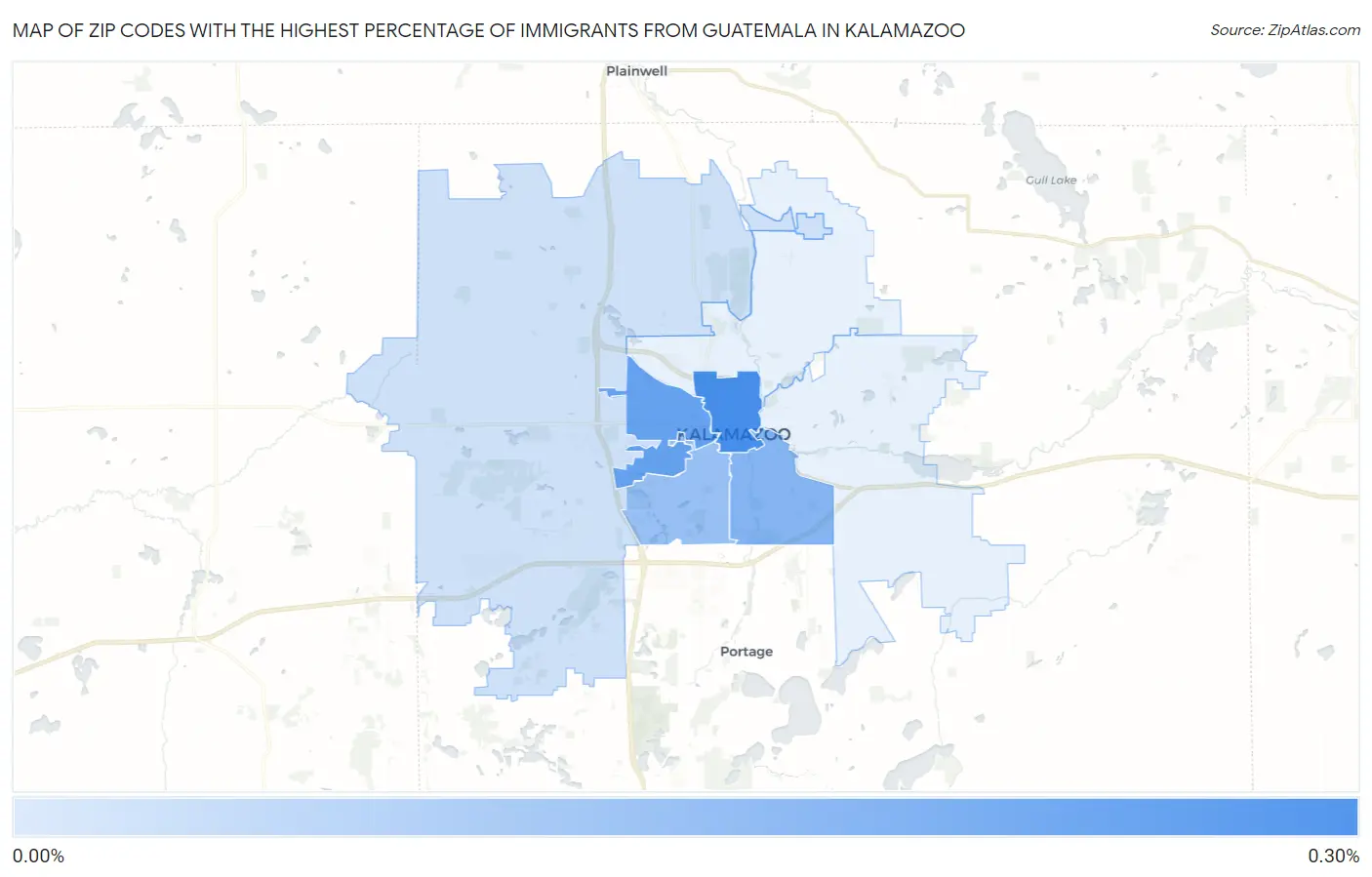 Zip Codes with the Highest Percentage of Immigrants from Guatemala in Kalamazoo Map