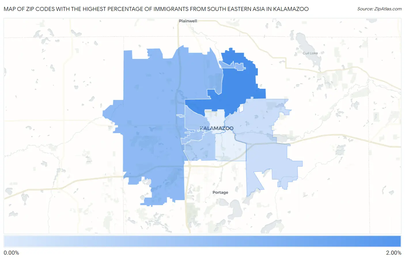 Zip Codes with the Highest Percentage of Immigrants from South Eastern Asia in Kalamazoo Map