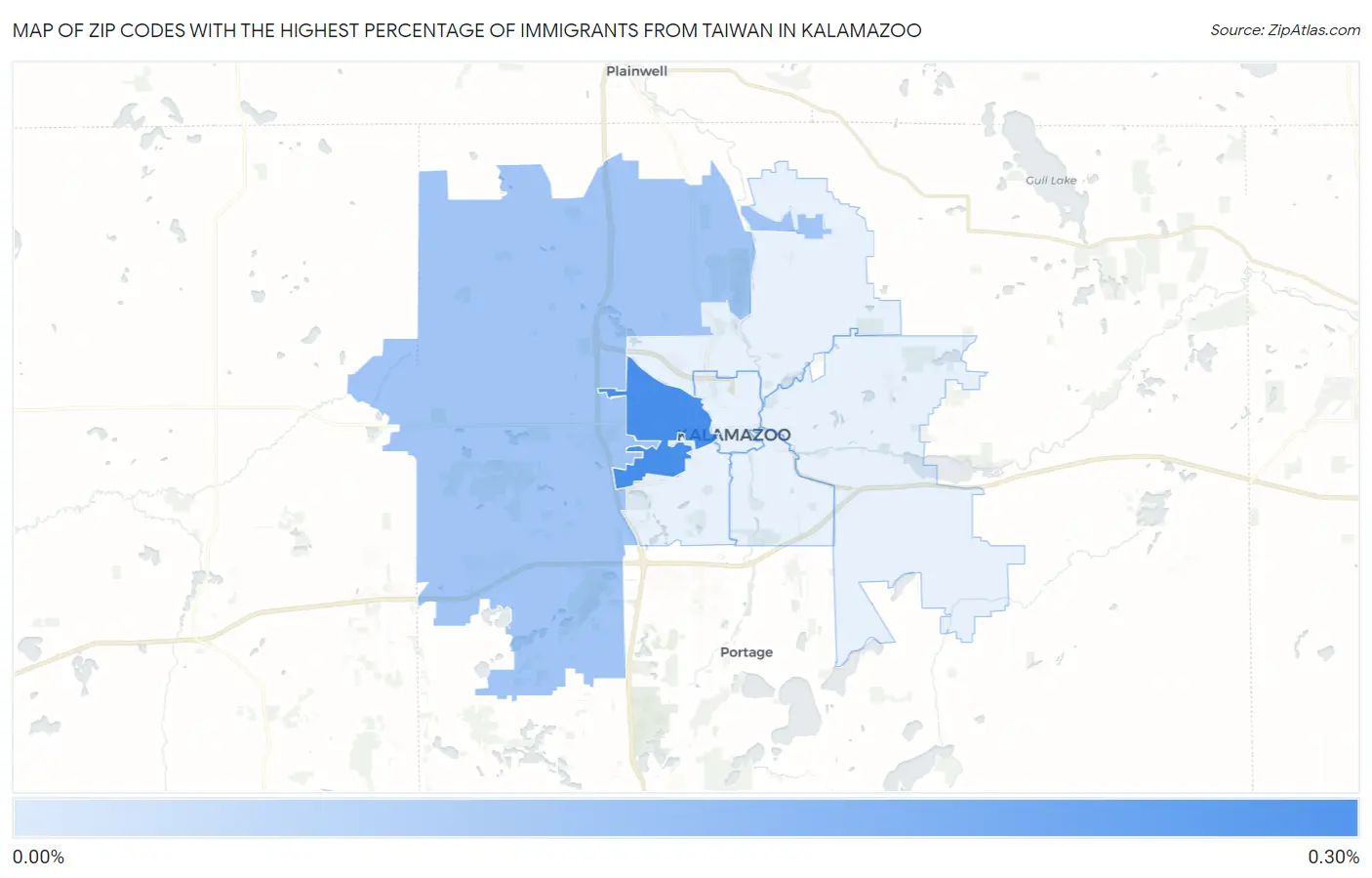 Zip Codes with the Highest Percentage of Immigrants from Taiwan in Kalamazoo Map