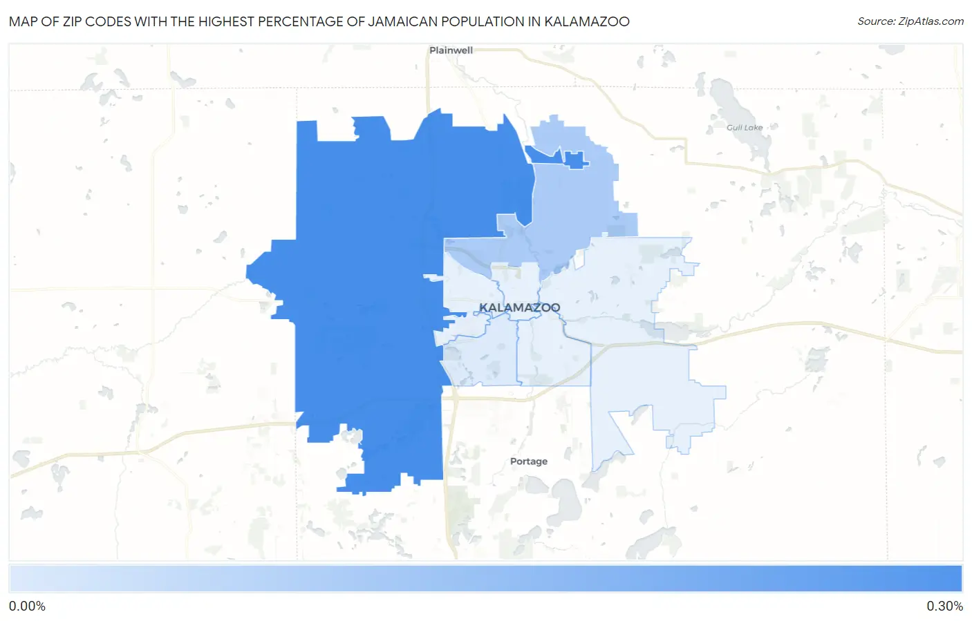 Zip Codes with the Highest Percentage of Jamaican Population in Kalamazoo Map