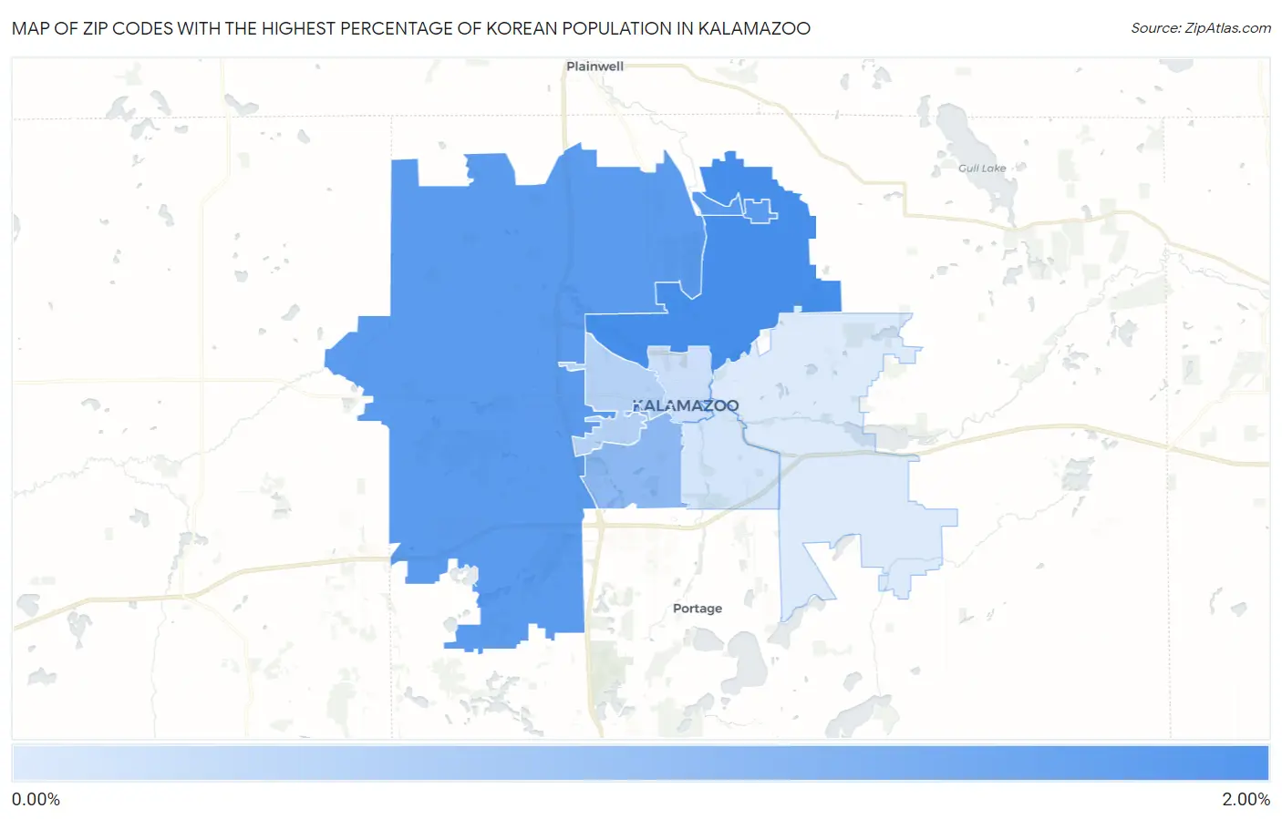 Zip Codes with the Highest Percentage of Korean Population in Kalamazoo Map