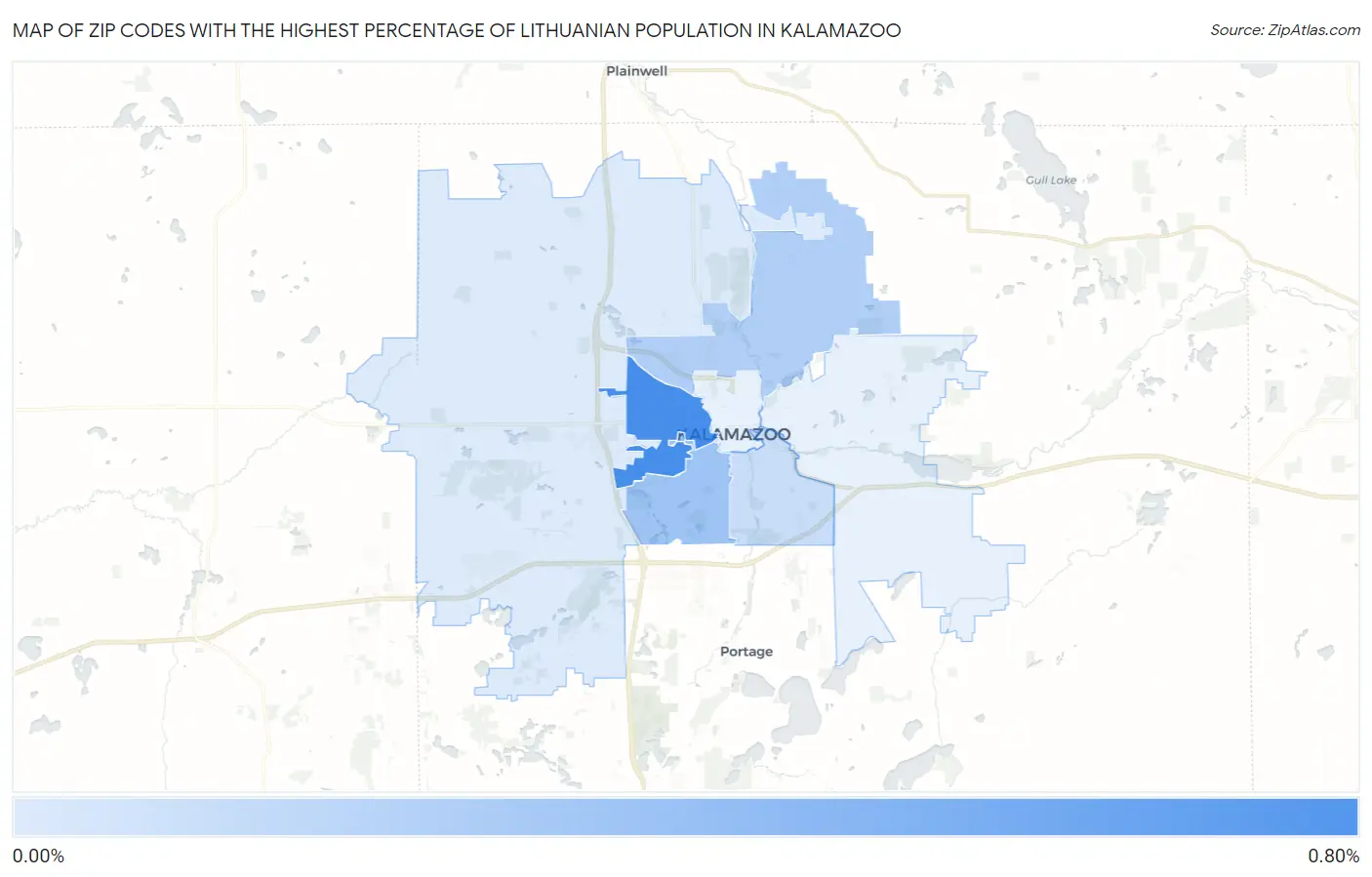 Zip Codes with the Highest Percentage of Lithuanian Population in Kalamazoo Map