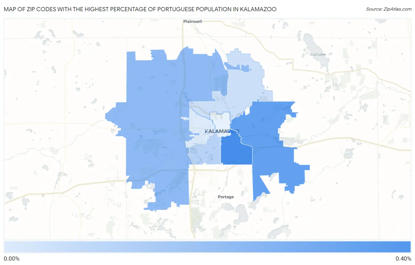 Zip Codes with the Highest Percentage of Portuguese Population in Kalamazoo Map