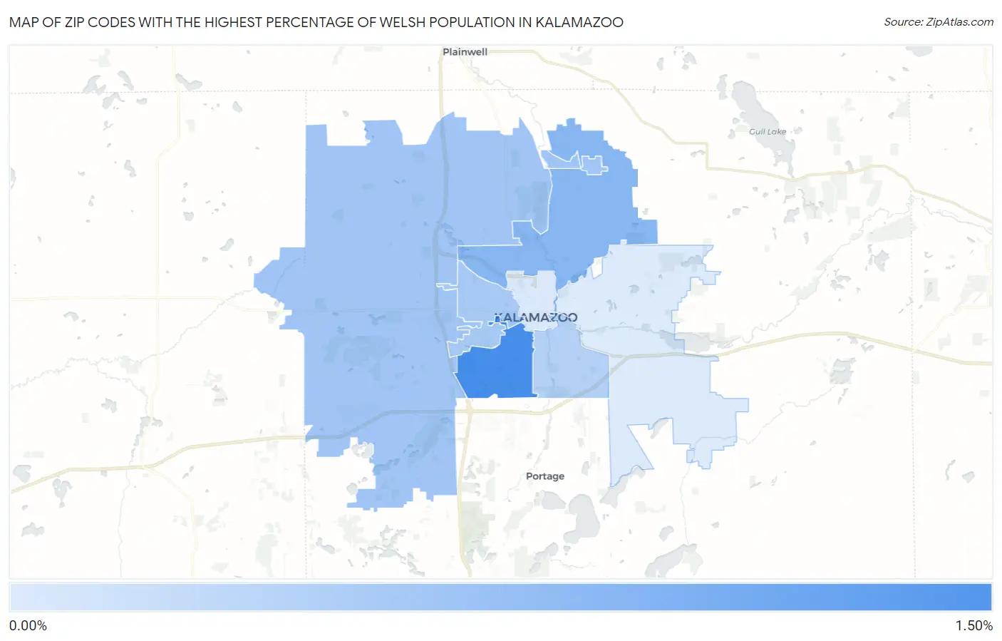 Zip Codes with the Highest Percentage of Welsh Population in Kalamazoo Map