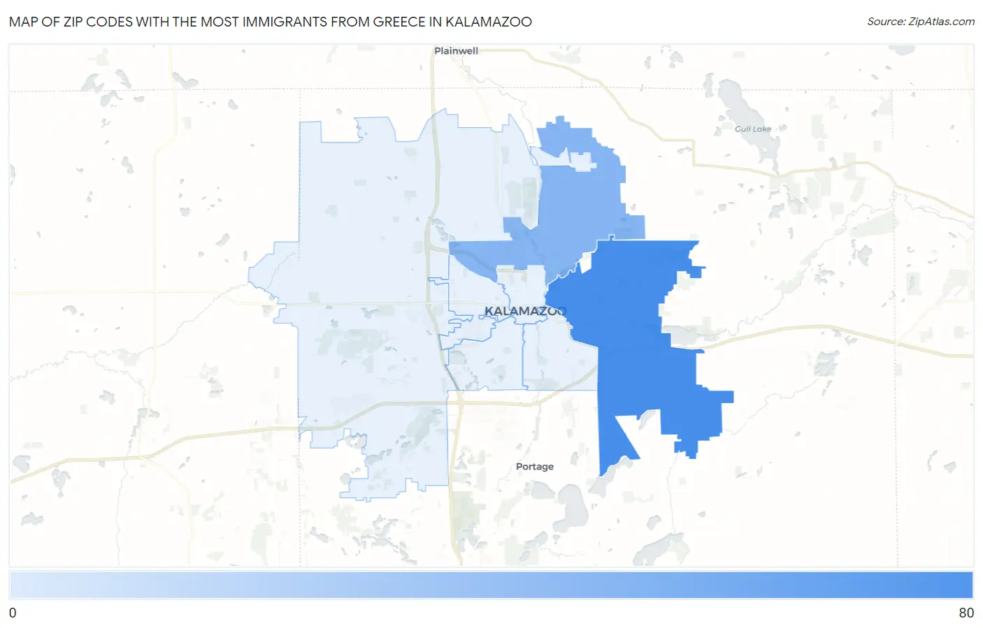 Zip Codes with the Most Immigrants from Greece in Kalamazoo Map