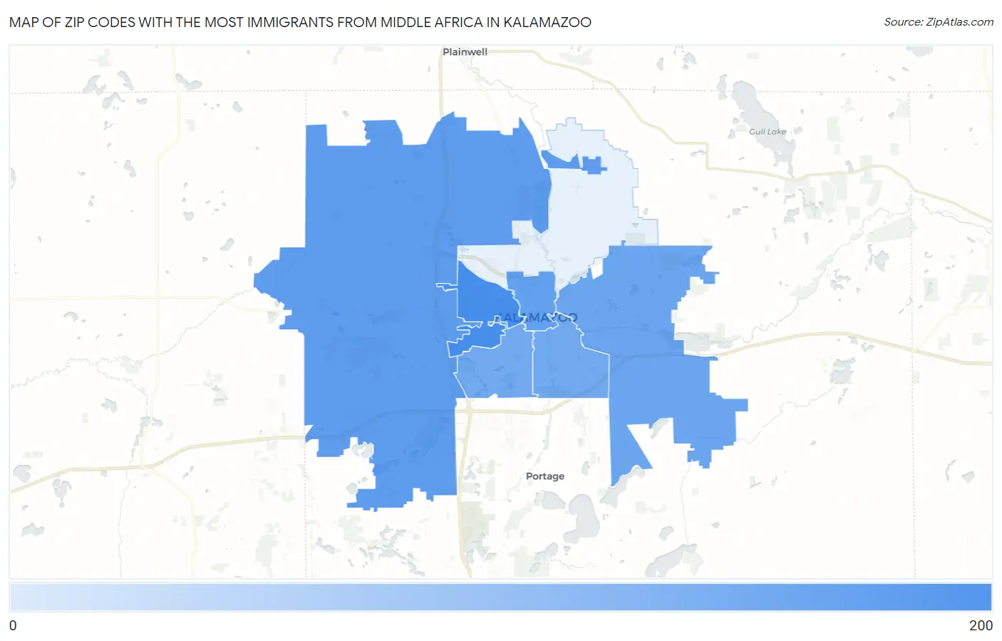 Zip Codes with the Most Immigrants from Middle Africa in Kalamazoo Map