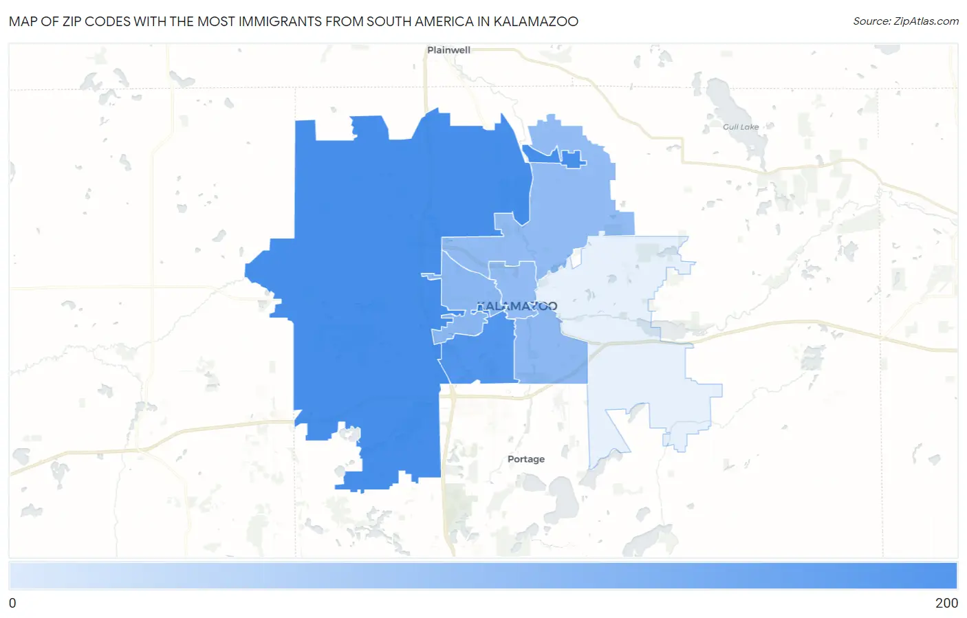 Zip Codes with the Most Immigrants from South America in Kalamazoo Map
